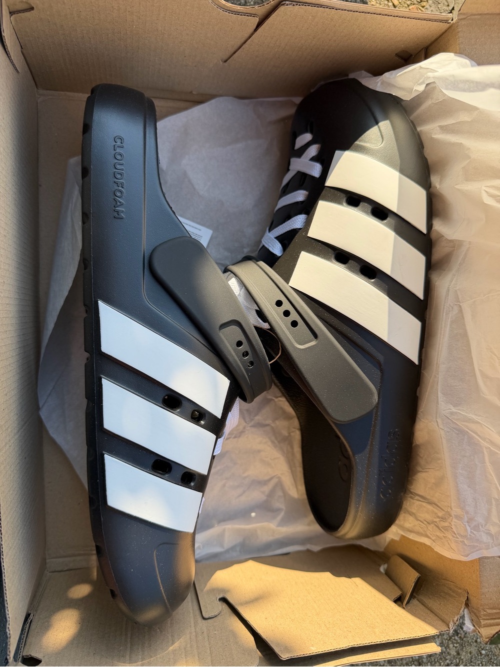 adidas Men’s Black and White Cloudfoam Slide Sandals with Strap